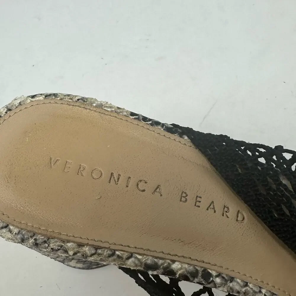 Veronica Beard Kasi Snakeskin Print Block Heel Mesh Slide Sandal In Black 8.5